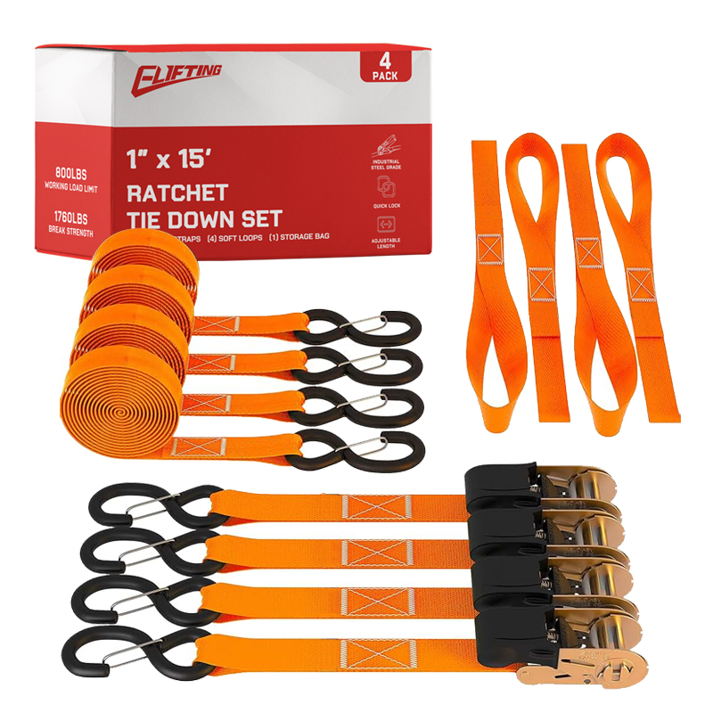 1 ″ x 15 "Ratchet Tie-Down Kit med bløde løkker （4-pack）